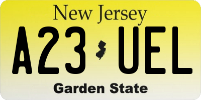 NJ license plate A23UEL