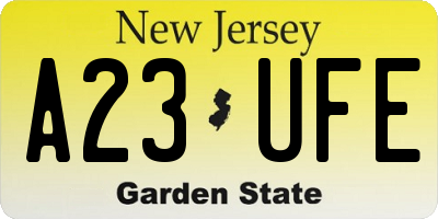 NJ license plate A23UFE