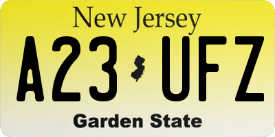 NJ license plate A23UFZ
