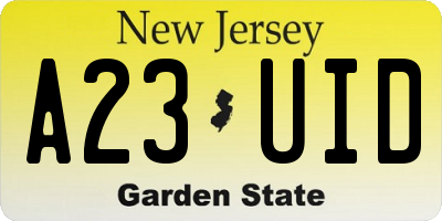 NJ license plate A23UID