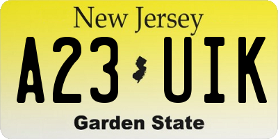 NJ license plate A23UIK