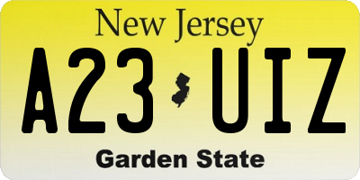 NJ license plate A23UIZ