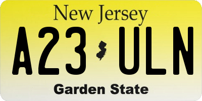 NJ license plate A23ULN