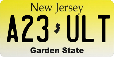 NJ license plate A23ULT