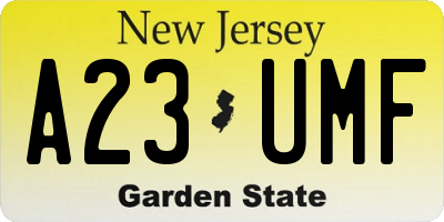 NJ license plate A23UMF