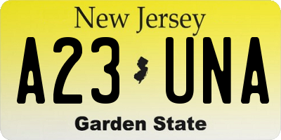 NJ license plate A23UNA