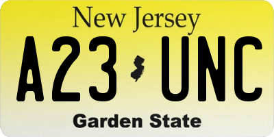 NJ license plate A23UNC