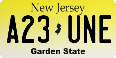 NJ license plate A23UNE