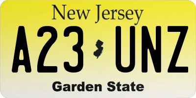 NJ license plate A23UNZ