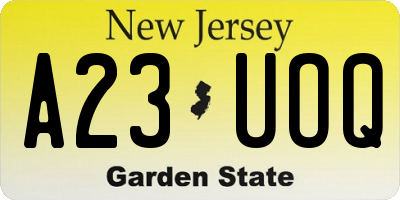 NJ license plate A23UOQ