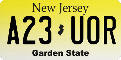 NJ license plate A23UOR
