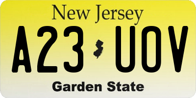 NJ license plate A23UOV