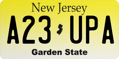 NJ license plate A23UPA