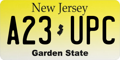 NJ license plate A23UPC