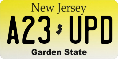 NJ license plate A23UPD