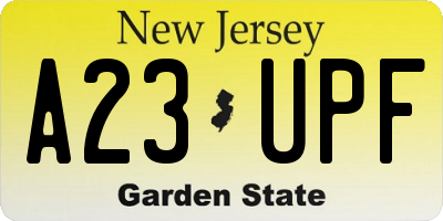NJ license plate A23UPF