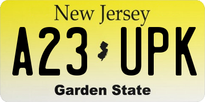 NJ license plate A23UPK