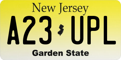 NJ license plate A23UPL