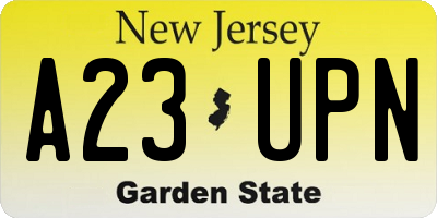 NJ license plate A23UPN