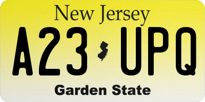 NJ license plate A23UPQ
