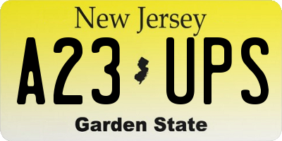 NJ license plate A23UPS