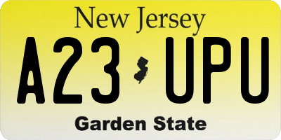 NJ license plate A23UPU