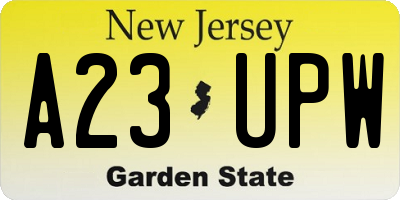 NJ license plate A23UPW