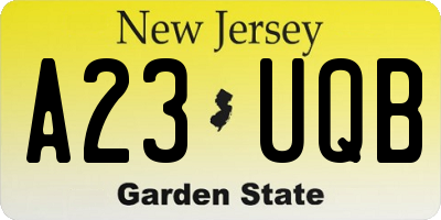 NJ license plate A23UQB