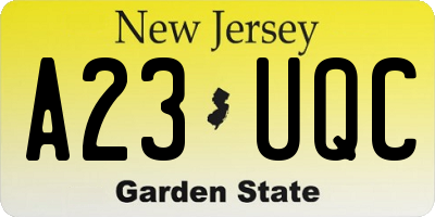 NJ license plate A23UQC