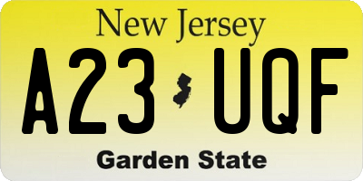 NJ license plate A23UQF