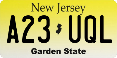 NJ license plate A23UQL