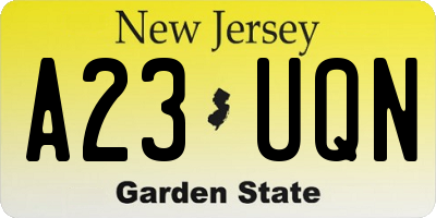 NJ license plate A23UQN