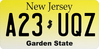 NJ license plate A23UQZ