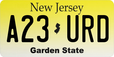 NJ license plate A23URD