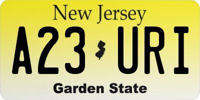 NJ license plate A23URI
