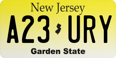 NJ license plate A23URY