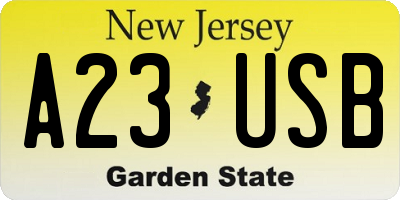 NJ license plate A23USB