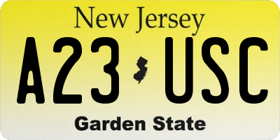NJ license plate A23USC