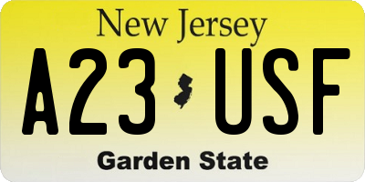 NJ license plate A23USF