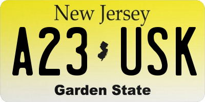 NJ license plate A23USK