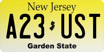 NJ license plate A23UST