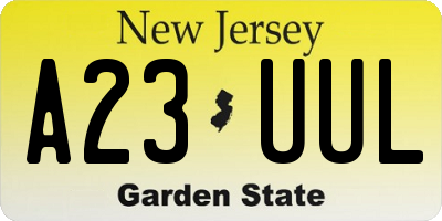 NJ license plate A23UUL