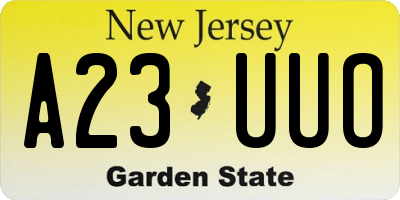 NJ license plate A23UUO
