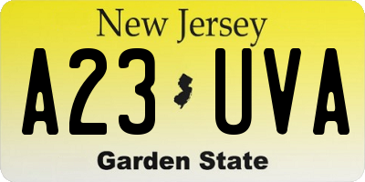 NJ license plate A23UVA