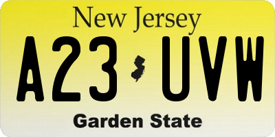 NJ license plate A23UVW