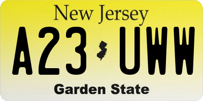 NJ license plate A23UWW