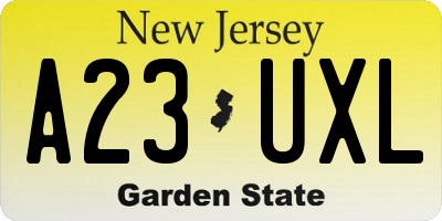 NJ license plate A23UXL