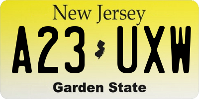 NJ license plate A23UXW