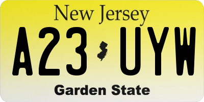 NJ license plate A23UYW