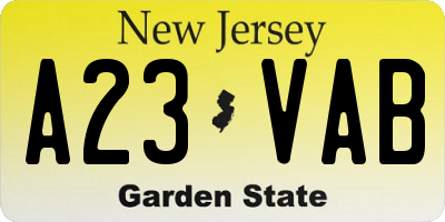 NJ license plate A23VAB